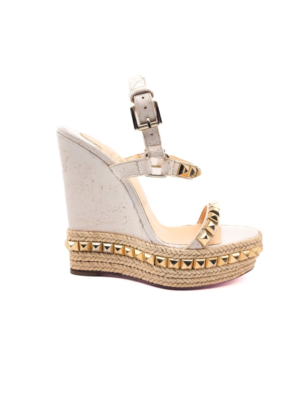 Christian Louboutin Pyrclou Cork White Gold Espadrille Platform Sandals EU 37
